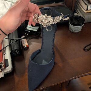 Elegant Navy Blue Embellished Women's Shoe